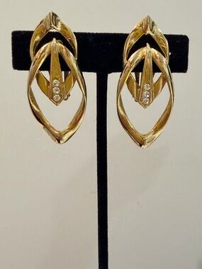 Gold-Tone Twisted Hoop Drop Earrings with Clear Crystals